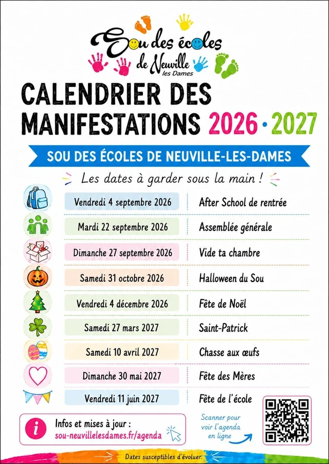 Aperçu du calendrier officiel 2026-2027